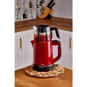 Resim Taç Ilkdem Cam Demlikli Çay Makinesi Kırmızı 