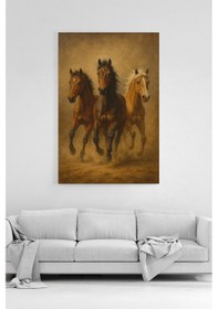 Resim Üç At Kanvas Tablo %100 Pamuk Kumaş Göz Alıcı Dinamik Sanat Eser 