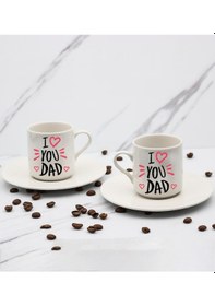 Resim I Love You Dad Baskılı 2'li Türk Kahve Fincanı & Metal Mum Hediye Seti Babalar Gününe Özel Hediye B2 