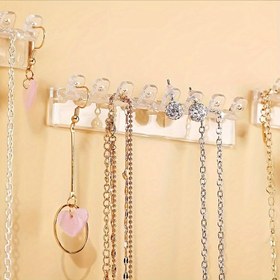 Resim 3'lü Paket Duvara Monte Edilebilir Şeffaf Akrilik Takı Organizatör Kancaları - Dayanıklı Cilalı Plastik Çoklu Kanca Tasarımı, Kolye, Küpe ve Yüzükler için - Banyo & Yatak Odası Depolama Çözümü, Asılı Takı Düzenleyici, Minimalist Dekor, Sağlam Yapı, Küçük Alanlar İçin, Asılabilir Takı Organizeri 