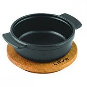 Resim Lava Döküm Demir 11 CM Demir Yekpare Çift Kulplu Yuvarlak Güveç Kabı Kayın Servis Ahşabı LV ECO GV 11 K4 