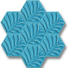 Resim Armada Çini 15X17 cm Yaprak Turkuaz Altıgen Çini Karo 