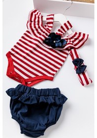 Resim Babymod Kız Bebek Kırmızı Çizgili Bandanalı Tulumlutakım 001 