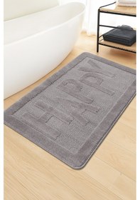 Resim Doğal Kaymaz Taban Banyo Paspas Uzun Ömürlü Yumuşak Dokulu Su Emici Yıkanabilir Happy 60x100 Gri 