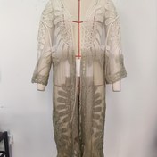 Resim Bohemian Tarzı Ayçiçeği Nakışlı Uzun V-Yaka Dantel Kimono Örtü, Esnek Plaj Sarma Elbise Havuz Partileri ve Sahil Festivalleri İçin 