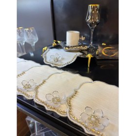 Resim ARS Home Decor 6'lı Taşlı Kokteyl Peçetesi, Gümüş Sunum Peçetesi 