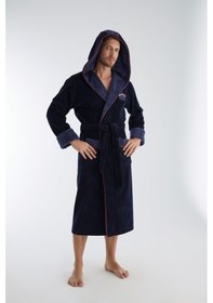 Resim Sıperior Nakış Triga Bukle Bambu Cotton Erkek Bornoz Lacivert 