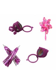 Resim Cin Pembe Bisiklet Aksesuar Seti - Rüzgar Gülü, Elcik Süsü ve Aynalı Zil 