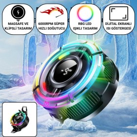 Resim Coofbe Gösteregeli 6000 Rpm Turbo Fan Işıklı Klipsli Buz Etkili Telefon Soğutucu Radyatör Tüm Telefonlara Uyumlu 
