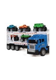 Resim Oyuncak Uzaktan Kumandalı Araba Taşıyan Tır 35 Cm - 6 Adet Mini Arabalı Set 1:32 Ölçek Mavi 
