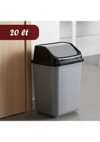 Resim Porsima 0099 Kapaklı Gri-siyah Çöp Kutusu - Favori Banyo Ve Mutfak Çöp Kovası 20lt Gri 