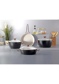Resim Florenza 7 Pcs Set Dış Siyah İç Kar Beyaz Rose Kulp Tencere (20 - 24 - 26 CM) 
