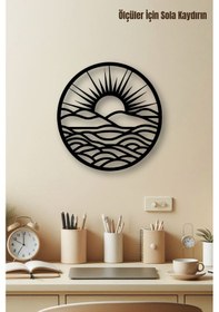 Resim Ahşap Tablo Dekoratif Duvar Süsü Ev Ve Ofis İçin Dalga Ve Gün Batımı Temalı 