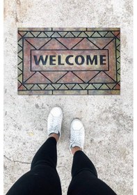 Resim Dijital Baskı Koyu Gri Üçgen Desen Kapı Önü Paspası K-1023 