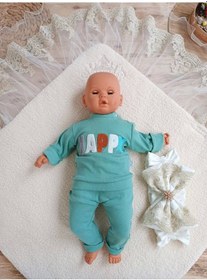 Resim Yenidoğan Kuzulu Taç Nakış Güpürlü Fiyonklu Duvaklı Prizma Taş Unisex Kundak Bebek Battaniyesi Bej Bej 