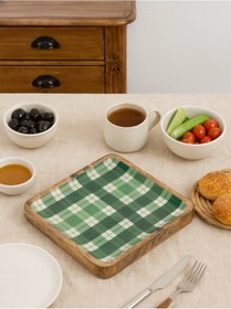 Resim Mango Yeşil Kare Desenli Ahşap Servis Tabağı Yeşil 