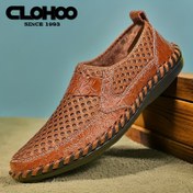 Resim Erkekler için CLOHOO Gerçek Deri Slip-On Sandaletler Nefes Alabilir File & Yumuşak Kauçuk Tabanlı - Yaz, Plaj ve Dış Aktiviteler İçin Hafif Yuvarlak Burunlu Günlük Ayakkabılar 