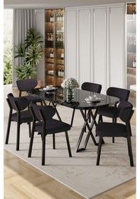 Resim Canisa Axton Serisi Sabit Mdf 90x168 Siyah Mermer Desen Mutfak Masa Takımı 6 Krem Sandalye Antrasit Sandalye Siyah Mermer Desen Masa 