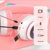 Resim Kensa A Kalite Kedi Kulaklık Detaylı Bluetooth Kablosuz Rengarenk Işıklı Rgb Çocuk Oyuncu Kulaklık 