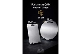 Resim Feyza Design Paslanmaz Çelik Kesme Tahtası 2'li Set, Şık ve Hijyenik Tasarım 