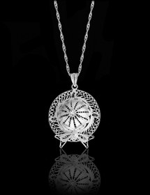 Resim Doğan Silver Kadın Şapka Fiyonk Işlemeli Telkari Gümüş Kolye Dgn20562 