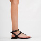 Resim DaphneSandals Hakiki Deri Kadın Siyah Bodrum Sandaleti 2054 