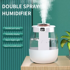 Resim 1parça Whisper Quiet Ultrasonic Nemlendirici ile Sıcak Gece Işığı, Büyük Kapasiteli USB Taşınabilir Masaüstü Sis Yapıcı, Yatak Odası Ofisi için Çift Sprey, Su Seviyesi Göstergesi, Anahtar Kontrolü, 2.5L Tank, 300ml/saat Maksimum Nemlilik 