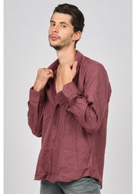 Resim De Leone Erkek Uzun Kollu Yün Apre Gömlek 0171114 Bordo Bordo 