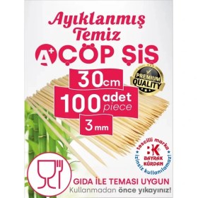 Resim Çöp Şiş 100 Adet, 3 mm - Adana, Urfa, Et, Tavuk, Sebze Kebap Yemekler Için Ahşap, Odun, Bambu 