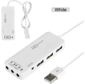 Resim Bastore USB Hub Ses Kartı Adaptörü, 3 Port Usb, Mikrofon ve Kulaklık Jakı 