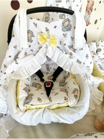 Resim 3lu Puset Ortusu/bebek Araba Ortusu - Puset Minderi - Puset Carsafi Beyaz Muslin Firfirli Kuzu 