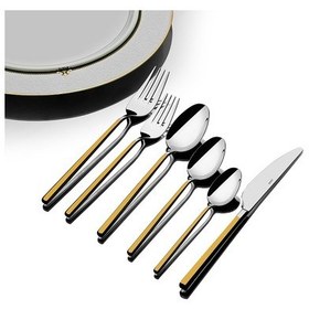 Resim Nehir Gloria Altın Saten 6 Kişilik 36 Parça Çatal Kaşık Bıçak Takımı Altın - Gümüş 