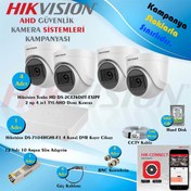 Resim Hikvision 2 Megapiksel HD 1920x1080 Dome Güvenlik Kamerası Seti 4'lü 