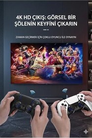 Resim 4k Android TV Wifi Kablosuz Çift Kol Retro Oyunlar Game Stick 64gb Hafıza 10000 Oyun Atari 