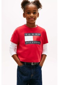 Resim Kız Çocuk Büyük Logolu T-shirt - Kırmızı Primary Red 