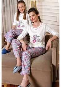 Resim Yeni Inci Kız Çoc.Bisiklet Yaka U.Kol Pijama Takm (274) (5-6 Yaş) 5-6 Yaş-110-Ekru Çok Renkli 