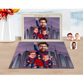 Resim Bk Gift Kişiye Özel Süper Baba Ve Süper Çocuklar Karikatürlü 1000 Parça Profesyonel Puzzle-1 