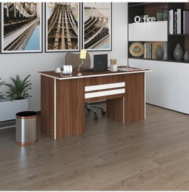 Resim Kenzlife Ofis Masası Pat Morita Cvz 75 170 80 Kilitli Kapaklı Dolap Çiftli Şeritli Bilgisayar Çalışma Masası Beyaz 