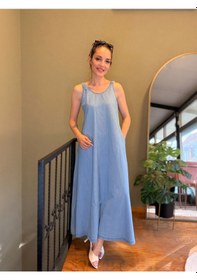 Resim Ali Butik Açık Mavi Askıları Lastikli Tensel Elbise 