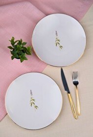 Resim Tabak Evi Porselen Natura Salkım Altın Yaldız Pasta Tabağı 20.50 CM 2'li 
