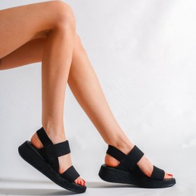 Resim MORIA SHOES Siyah Renk Kadın Lasera 4 Cm Dolgu Lastikli Sandalet 