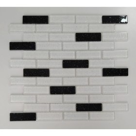 Resim MozaiKristaL Mutfak Tezgah Arası ve Iç Dekorasyon Için 23X73 mm Simli Beyaz-Siyah Kristal Cam Mozaik 