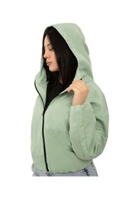 Resim Kadın Su Yeşili Kapüşonlu Su Ve Rüzgar Geçirmez Cepli İçi Astarlı Oversize Yağmurluk Su Yeşili 