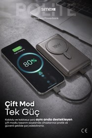 Resim Simex 10.000mAh MagSafe Powerbank 15W Wireless / 22.5W Hızlı Şarj - Dahili Type-C Lightning Kablolu S-38 