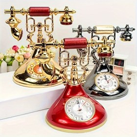Resim 1 Adet Vintage Retro Telefon Çalar Saat - Hassas Kuvars, Sanatsal İşçilik, Zamansız Tarz - Altın ve Kırmızı Renkli Siyah Zillerle, Oturma Odası, Ofis veya Parti Dekoru İçin Mükemmel - Dayanıklı Plastik, AA Pil ile Çalışır (Pil Dahil Değildir), Fonksiyonel Çalar Saat | Retro Telefon Tasarımı | Altın Kaplama Saat, Sevimli Çalar Saat 