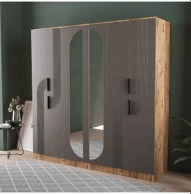 Resim Ekin 6 Kapaklı Eko Bazalı Gardırop - Mdf Kapak Antrasit 