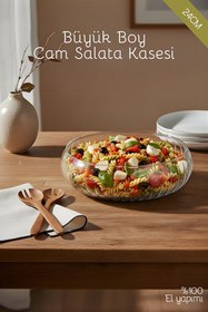 Resim Nandy Home Büyük Boy Cam Salata Kasesi - İskandinav Tarz Kase - Şeffaf Kase 