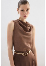 Resim Sateen Degaje Yaka Bluz - Vizon-136756 VİZON 