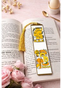 Resim Kitap Kılıfı Ve Metal Kitap Ayracı Seti Sarı Yüz Soyut Tasarım 