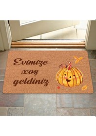 Resim Azerbaycan'a Özel Hoş Geldiniz Xoş G Ldiniz Yazılı Dijital Baskılı Kapı Önü Paspas Bej 